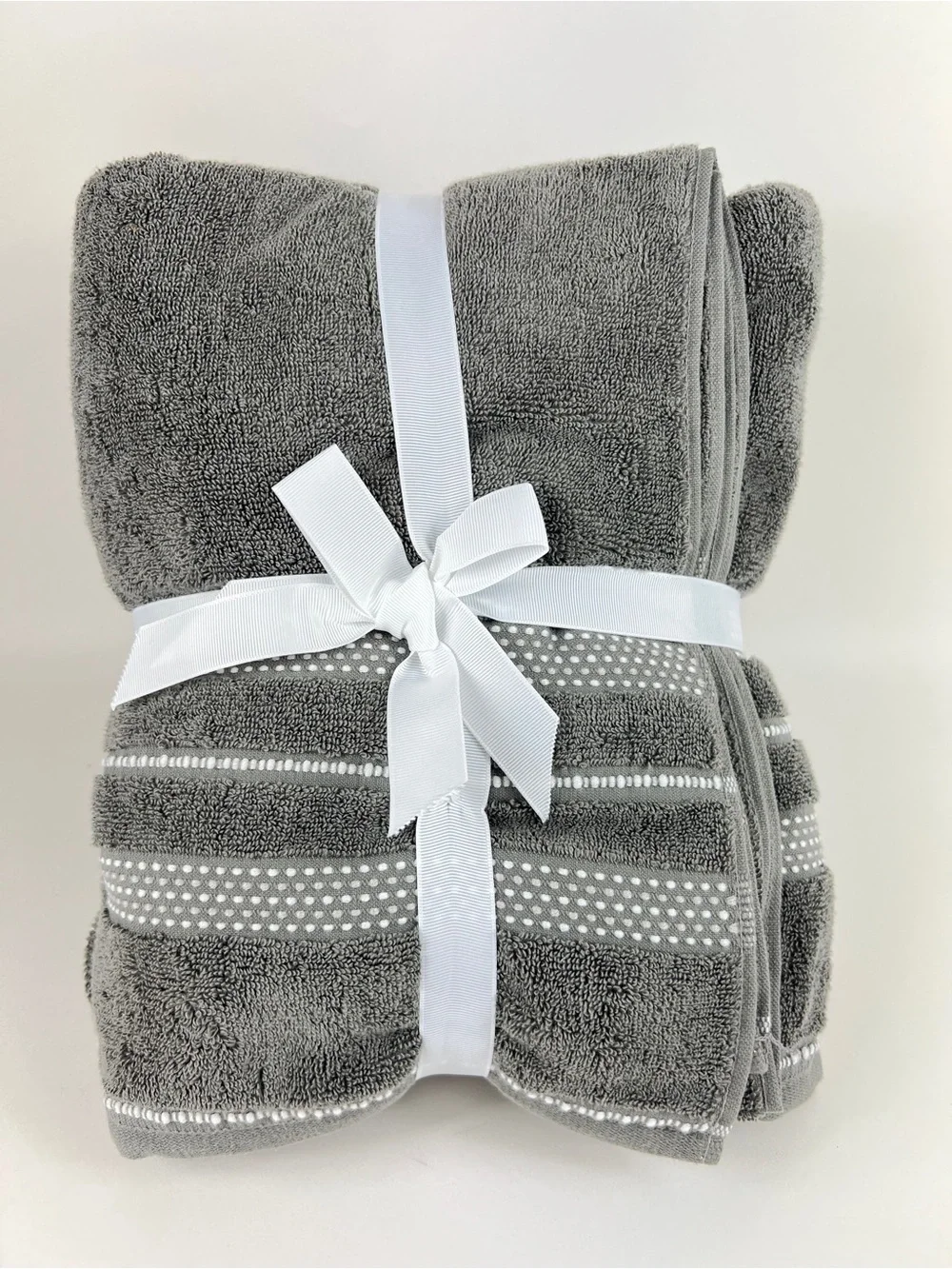 Common Thread Bath Towel Set Grey White Quick Dry Low Twist Cotton 6 Pc NEW